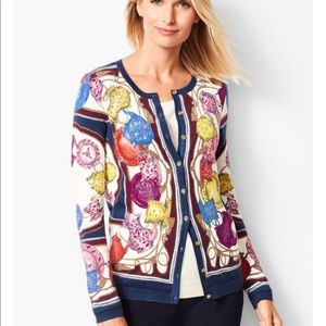 Talbots cardigan sweater Tea party print